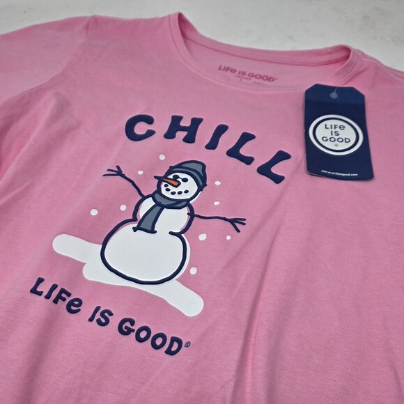 NEW Life Is Good Crusher TShirt Pink Snoman Chill Short Sleeve Women's Large L - Picture 1 of 5